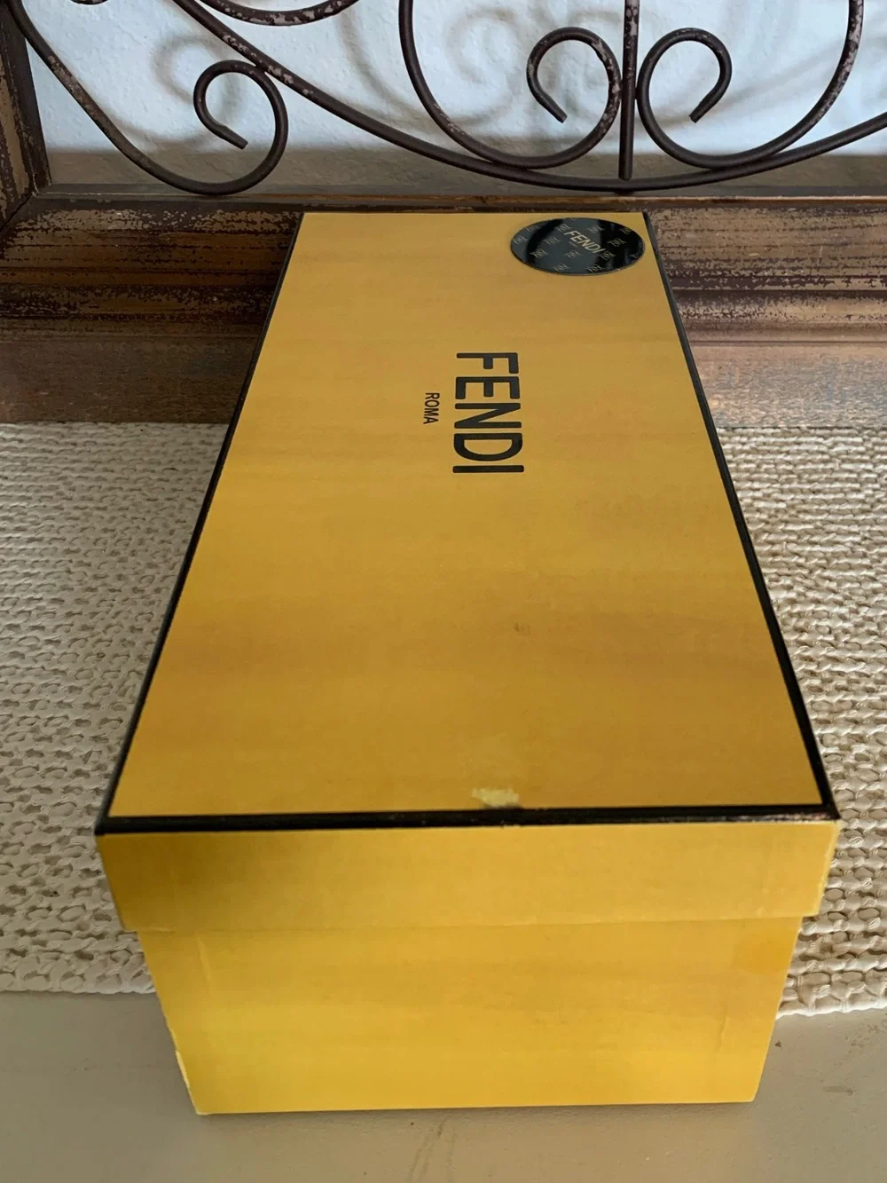 Authentic Fendi Roma Yellow Shoe Box (empty) Black Logo. Closet Decor / Upgrade!